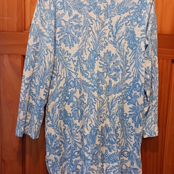 SOLD ELSEWHERE Lilly Pulitzer Blue and White 100% cotton knit Tunic XL mermaids! - Picture 4 of 10